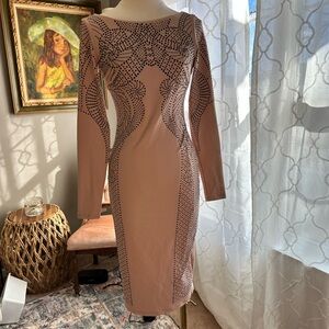 bebe Beige and Black Long Sleeve Dress